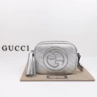 Gucci Women GG Blondie Small Shoulder Bag Metallic Silver Leather Zipper Closure (5)