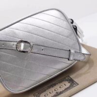 Gucci Women GG Blondie Small Shoulder Bag Metallic Silver Leather Zipper Closure (5)