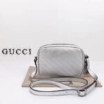 Gucci Women GG Blondie Small Shoulder Bag Metallic Silver Leather Zipper Closure - Image 3
