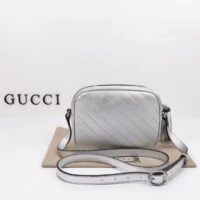 Gucci Women GG Blondie Small Shoulder Bag Metallic Silver Leather Zipper Closure (5)