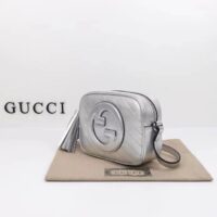 Gucci Women GG Blondie Small Shoulder Bag Metallic Silver Leather Zipper Closure (5)