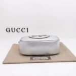 Gucci Women GG Blondie Small Shoulder Bag Metallic Silver Leather Zipper Closure - Image 5