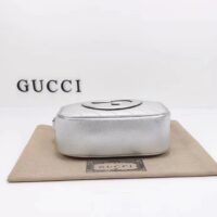 Gucci Women GG Blondie Small Shoulder Bag Metallic Silver Leather Zipper Closure (5)