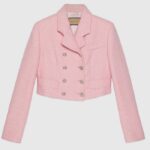 Giacca da donna Gucci in tweed GG corto con paillettes, foderata in rosa, collo squadrato, stile ‎771480 ZAPKK 5901