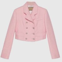 Gucci Women GG Cropped Tweed Jacket Sequins Pink Lined Square Notch Collar Style ‎771480 ZAPKK 5901 (1)