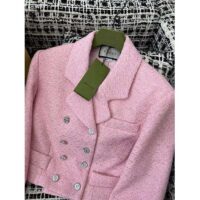 Gucci Women GG Cropped Tweed Jacket Sequins Pink Lined Square Notch Collar Style ‎771480 ZAPKK 5901 (1)