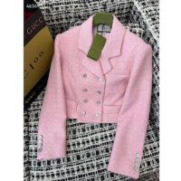 Gucci Women GG Cropped Tweed Jacket Sequins Pink Lined Square Notch Collar Style ‎771480 ZAPKK 5901 (1)