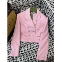 Gucci Women GG Cropped Tweed Jacket Sequins Pink Lined Square Notch Collar Style ‎771480 ZAPKK 5901 (1)