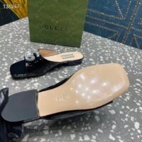 Gucci Women GG Double G Slide Sandal Black Patent Leather Crystals Leather Sole Flat (5)