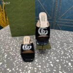 Gucci Women GG Double G Slide Sandal Black Patent Leather Crystals Leather Sole Flat – Image 5