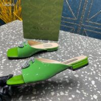 Gucci Women GG Double G Slide Sandal Green Patent Leather Crystals Leather Sole Flat (11)