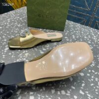 Gucci Women GG Double G Slide Sandal Metallic Gold Leather Crystals Leather Sole Flat Style ‎771586 B8B00 8053 (10)