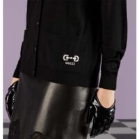 Gucci Women GG Extra Fine Wool Cardigan Black Horsebit Intarsia V-Neck Two Front Pockets (8)