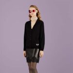 Gucci Women GG Extra Fine Wool Cardigan Black Horsebit Intarsia V-Neck Two Front Pockets - Image 10