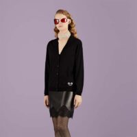 Gucci Women GG Extra Fine Wool Cardigan Black Horsebit Intarsia V-Neck Two Front Pockets (8)