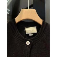 Gucci Women GG Extra Fine Wool Cardigan Black Horsebit Intarsia V-Neck Two Front Pockets (8)