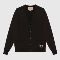 Gucci Women GG Extra Fine Wool Cardigan Black Horsebit Intarsia V-Neck Two Front Pockets (8)