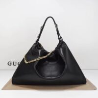 Gucci Women GG Gucci Blondie Large Tote Bag Black Leather Round Interlocking G Magnetic Closure (5)