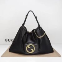 Gucci Women GG Gucci Blondie Large Tote Bag Black Leather Round Interlocking G Magnetic Closure (5)