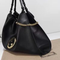 Gucci Women GG Gucci Blondie Large Tote Bag Black Leather Round Interlocking G Magnetic Closure (5)