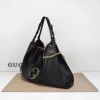 Gucci Women GG Gucci Blondie Large Tote Bag Black Leather Round Interlocking G Magnetic Closure (5)