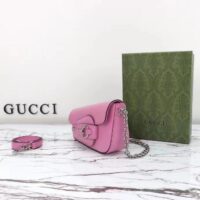 Gucci Women GG Gucci Horsebit 1955 Mini Shoulder Bag Pink Leather Flap Closure (7)