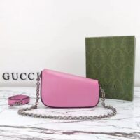 Gucci Women GG Gucci Horsebit 1955 Mini Shoulder Bag Pink Leather Flap Closure (7)