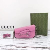 Gucci Women GG Gucci Horsebit 1955 Mini Shoulder Bag Pink Leather Flap Closure (7)