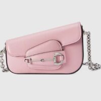 Gucci Women GG Gucci Horsebit 1955 Mini Shoulder Bag Pink Leather Flap Closure (7)