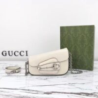 Gucci Women GG Gucci Horsebit 1955 Mini Shoulder Bag White Leather Flap Closure (10)