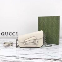 Gucci Women GG Gucci Horsebit 1955 Mini Shoulder Bag White Leather Flap Closure (10)