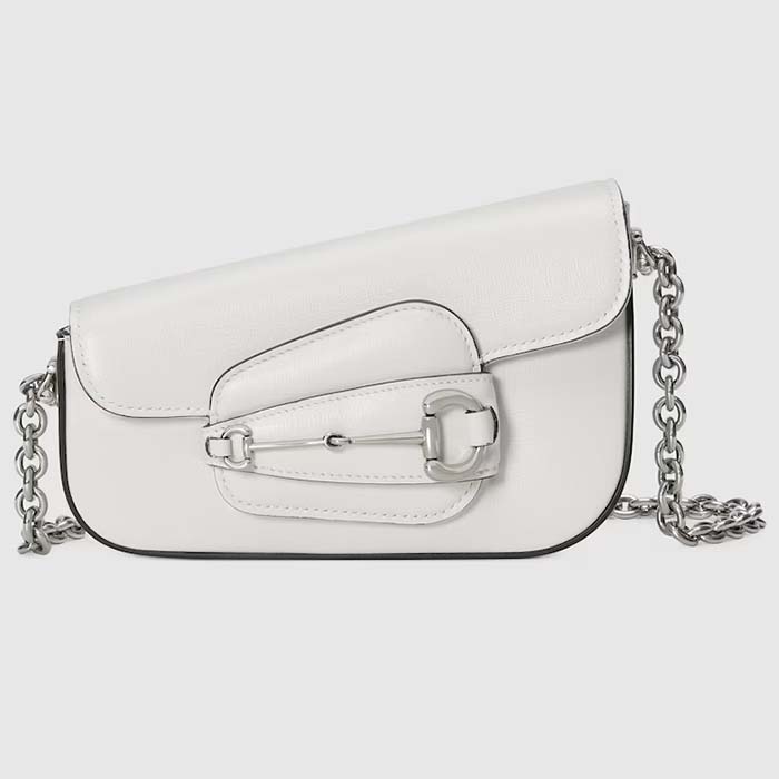 Gucci Women GG Gucci Horsebit 1955 Mini Shoulder Bag White Leather Flap Closure