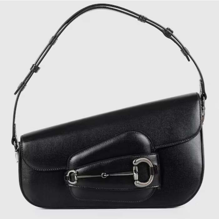 Gucci Women GG Gucci Horsebit 1955 Small Shoulder Bag Black Leather Flap Closure