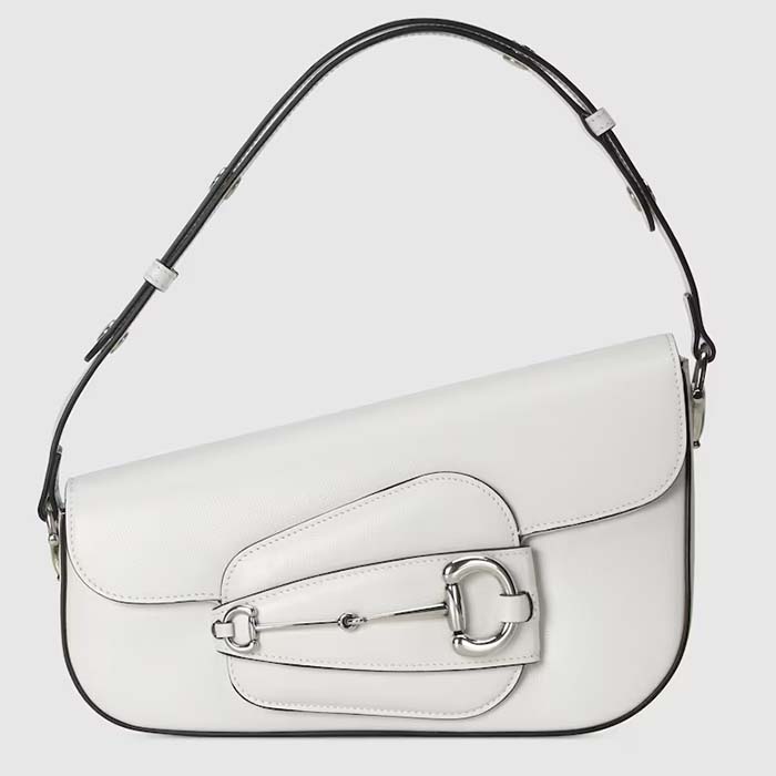 Gucci Women GG Gucci Horsebit 1955 Small Shoulder Bag White Leather Flap Closure