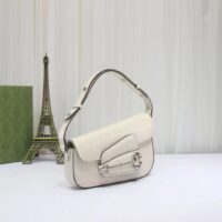 Gucci Women GG Gucci Horsebit 1955 Small Shoulder Bag White Leather Flap Closure (11)