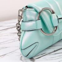 Gucci Women GG Horsebit Chain Small Shoulder Bag Light Blue Quilted Leather Maxi Horsebit (3)