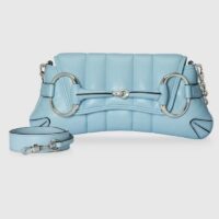 Gucci Women GG Horsebit Chain Small Shoulder Bag Light Blue Quilted Leather Maxi Horsebit (3)