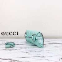 Gucci Women GG Horsebit Chain Small Shoulder Bag Light Blue Quilted Leather Maxi Horsebit (3)