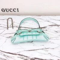 Gucci Women GG Horsebit Chain Small Shoulder Bag Light Blue Quilted Leather Maxi Horsebit (3)