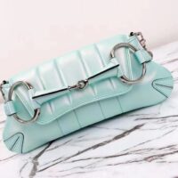 Gucci Women GG Horsebit Chain Small Shoulder Bag Light Blue Quilted Leather Maxi Horsebit (3)