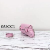 Gucci Women GG Horsebit Chain Small Shoulder Bag Pink Iridescent Quilted Leather Maxi Horsebit (8)