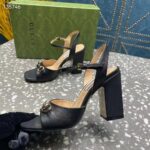 Gucci Women GG Horsebit Mid-Heel Sandal Black Leather Sole Ankle Buckle Closure - Image 9