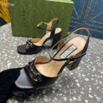 Gucci Women GG Horsebit Mid-Heel Sandal Black Leather Sole Ankle Buckle Closure - Image 8