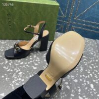 Gucci Women GG Horsebit Mid-Heel Sandal Black Leather Sole Ankle Buckle Closure (2)