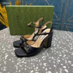 Gucci Women GG Horsebit Mid-Heel Sandal Black Leather Sole Ankle Buckle Closure - Image 5