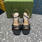 Gucci Women GG Horsebit Mid-Heel Sandal Black Leather Sole Ankle Buckle Closure - Image 6