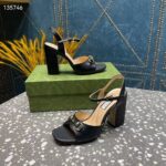Gucci Women GG Horsebit Mid-Heel Sandal Black Leather Sole Ankle Buckle Closure - Image 2