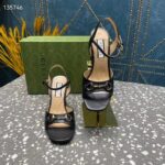 Gucci Women GG Horsebit Mid-Heel Sandal Black Leather Sole Ankle Buckle Closure - Image 7