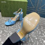 Gucci Women GG Horsebit Mid-Heel Sandal Blue Leather Sole Ankle Buckle Closure - Bild 10