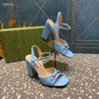 Gucci Women GG Horsebit Mid-Heel Sandal Blue Leather Sole Ankle Buckle Closure (4)